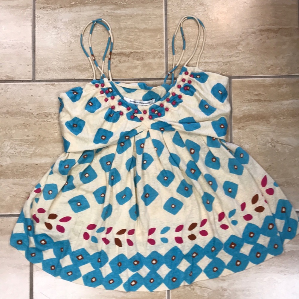 Diane von Furstenberg turquoise top  pink beads